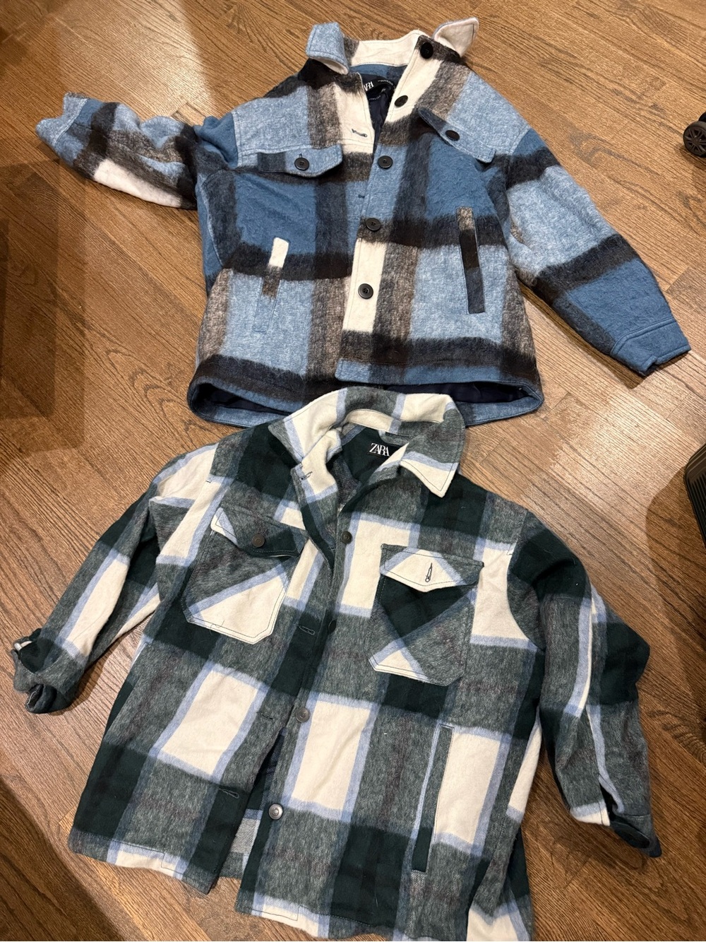 Zara Blue Plaid Button-Front Shirt Jacket